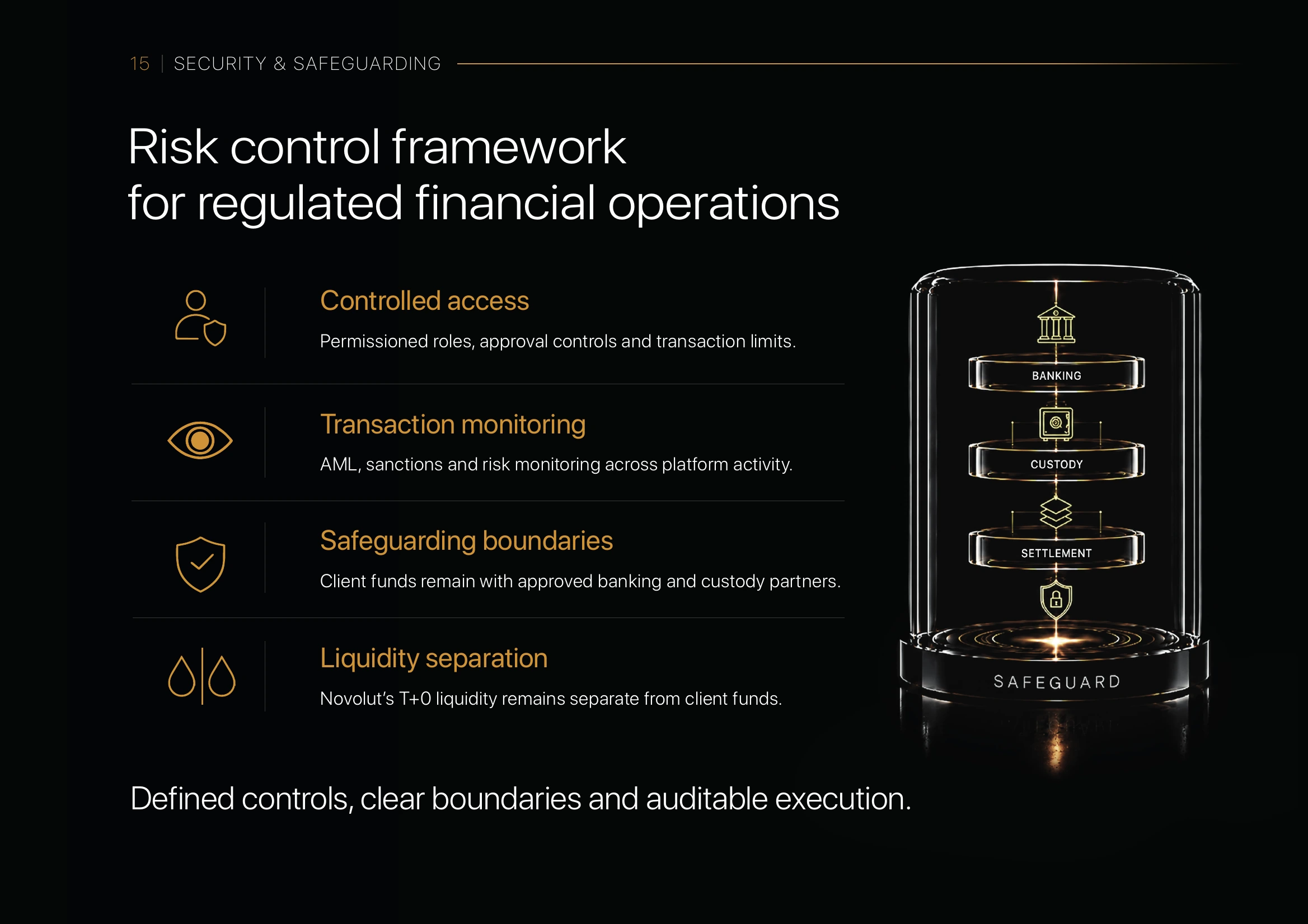 Security & Safeguarding: Risk control framework for regulated financial operations